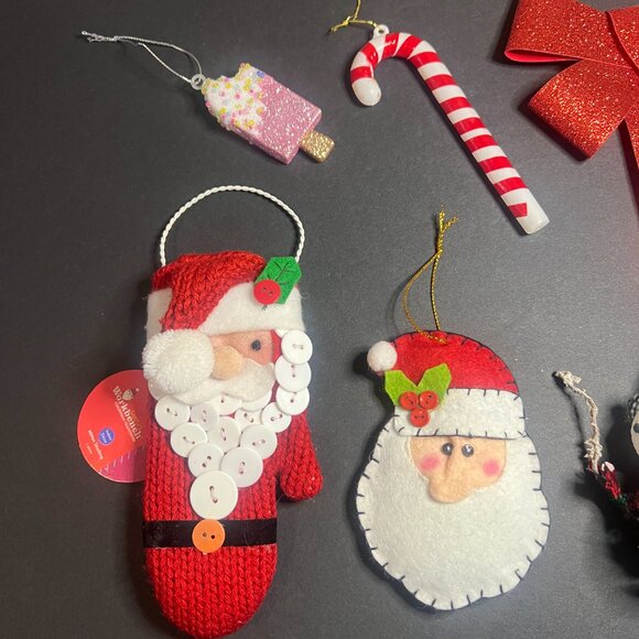 Vintage Lot of 7 Santa Claus, Snowman, Bear, Candy Cane Christmas Ornaments - Picture 2 of 7